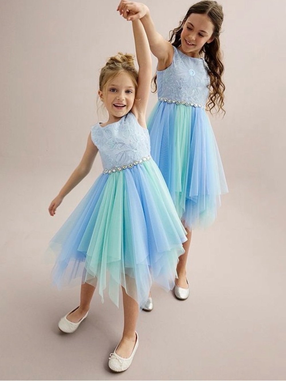 Bonnie Jean Girls Periwinkle Blue Mint Green Special Occasion Dress - Size 6